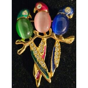 Jelly Belly Vintage 3 Parrots Pin/Brooch Gold Tone EUC